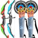 TEMI Bow and Arrow Set for Kids - Archery Toy Set - LED Light Up with Suction Cup Arrows, Target & Quiver, Indoor and Outdoor Toys for Children Boys Girls (Green With Blue)