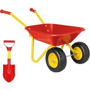 VIVOHOME Kids Wheelbarrow Children Garden cart with Toddler Gardening Tool Set Child Wheel Barrel Outdoor Indoor Toys Gift Red