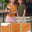 3 Pack Girls Short Sleeve T Shirts Crewneck Slim Fit Tees Ruched Side Summer Basic Tops for Kids 5-14 Years