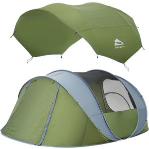 Rivenlo 5-6 Person Easy Pop Up Tent, Automatic Setup Waterproof Instant Double Layer Family Tents for Camping Hiking & Traveling 11.8' X 8'X 51.2" (Dark Green)