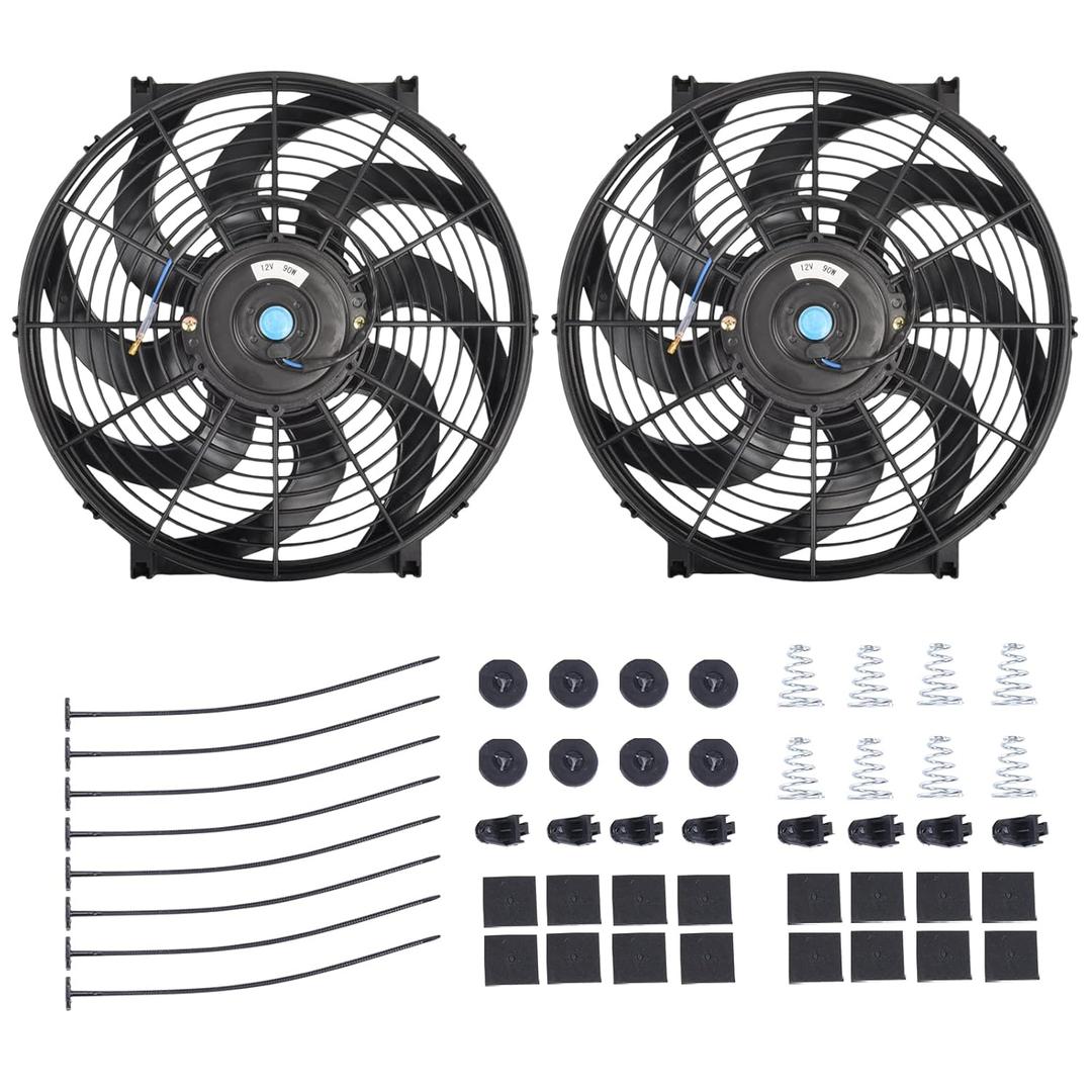 14" Electric Radiator Cooling Fan Mounting Kit, 12V Cooling Radiator Fan with 90W 900 CFM Slim High Performance Universal (Black 2PCS)
