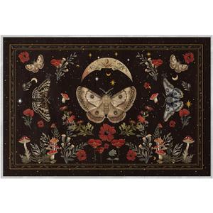 Artoid Mode Black Poppy Moth Mushroom Moon Door Mat, Fall Home Decor Low-Profile Non-Slip Washable Throw Rug for Kitchen Entryway Front Door Bedroom Bathroom Laundry Room Indoor 2x3 Feet