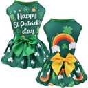 2-Pack Saint Patricks Day Dog Cat Dress St Patricks Clover Rainbow Puppy Dresses with Bow Pet Bowknot Shamrock Skirt Outfit Costume for Puppies Cats Small & Medium Dogs L