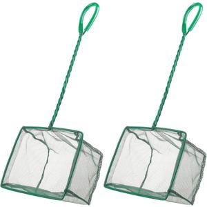 Pawfly Aquarium Fish Net with Braided Metal Handle Square Net with Soft Fine Mesh Sludge Food Residue Wastes Skimming Cleaning Net for Fish Tanks Small Koi Ponds and Pools, 2 Pack
