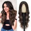 NAYOO Long Wavy Wigs for Women Middle Part Dark Brown Mixed Highlight Wig Synthetic Heat Resistant Fiber Women Wigs for Daily Party Use 26 Inch (Dark Brown Mixed Highlight)