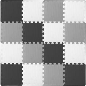 Tamiplay Foam Puzzle Floor Play Mat for Kids and Babies with Solid Colors, 36 or 16 Interlocking Tiles with Borders, Black/Grey/White
