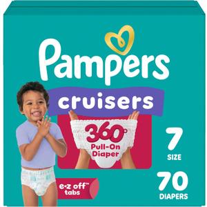 Pampers Diapers - Cruisers 360 - Size 7, 70 Count, Babyproof up to 100% Leakproof Pull-On Diaper