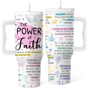Christian Tumbler With Handle 40 Oz, Inspirational Christmas Tumbler For Women, Christian Gifts For Women Mom Wife Friends Coworkers, Christmas Coffee Insulated Cup (Faith)