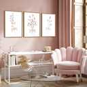 SongZest 3 Piece Pink Floral Framed Wall Art Boho Flower Nursery Canvas Art Prints Wildflower Bow Pictures Wall Decor Cute Paintings Artwork for Girl Bedroom Bathroom 16x24in, 16x24 Natural