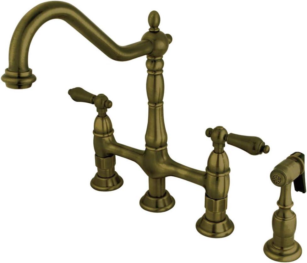 Kingston Brass Elements of Design ES1273ALBS New Orleans 8' Center Kitchen Faucet with Side Sprayer, 8-3/4', Vintage Brass