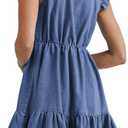 POTILI Denim Dress for Women Ruffle Short Sleeve V Neck Jean Mini Dress with Pockets (Blue, M)