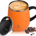 Ideus 16 oz Insulated Coffee Mug with Handle and Lid, Double Wall Stainless Steel Vacuum Thermal Coffee Mug, Travel Coffee Cup Thermal Cup for Home and Office, Orange Tiger