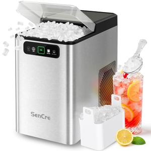 Nugget Ice Maker Countertop 40Lbs/24H Soft Chewable Ice Machine Pellet Crushed Ice Makers, One-Click Operation Auto Self-Cleaning Stainless Steel with Scoop for Home Kitchen Office, Silver