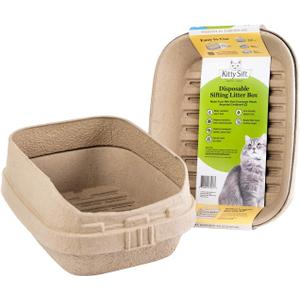 Kitty Sift (Set of 1 Litter Box, 3 Sifting Liners, & 1 Shield) Sustainable, Clean, Sifting, Disposable Cat Litter Box with Shield - Large, 5-Set Kit