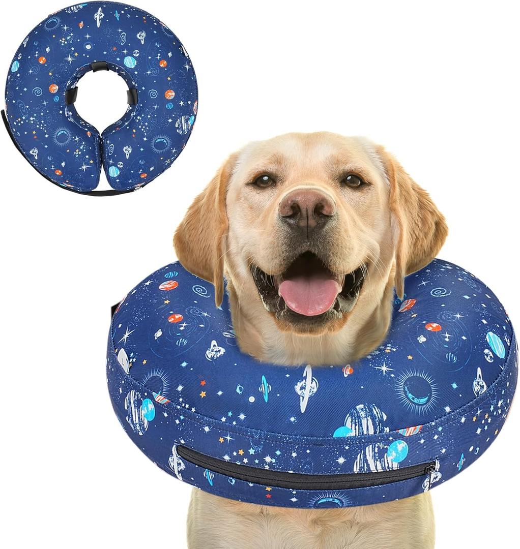 Inflatable Dog Cone Collar for After Surgery, Dog Donut Collar After Surgery, Soft Doggie Cone for Small Medium Large Dogs to Stop Licking (L(Neck 12"-16"), Without Shield - Navy)