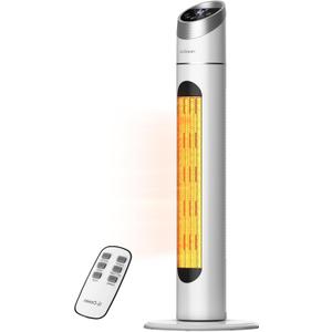 Space Heater, 34" Space Heater for Large Room with Remote, 1500W Tower Heater with 12H Timer, 70° Oscillating, Adjustable Thermostat, Overheating & Tip-over Protection, Indoor Use, White