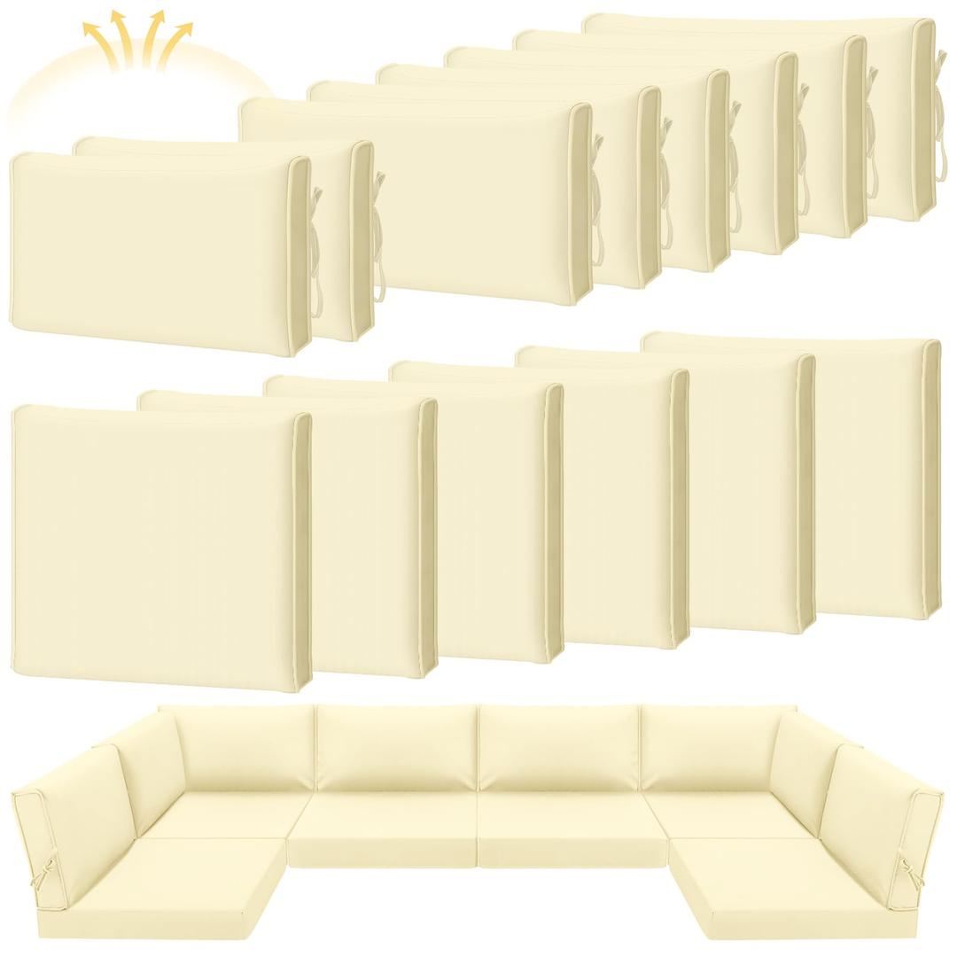 Patelai 14 Pcs Waterproof Outdoor Patio Cushion Covers Replacement 24 x 24 UV Proof Wicker Sofa Sectional Seat Slipcovers for Rattan Sectional Set Supplies, Covers Only (White)