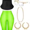 Hip Hop Costume Kit 80s 90s Yoga Pants Jewelry Outfit Christmas Rapper Accessories for Women, One size