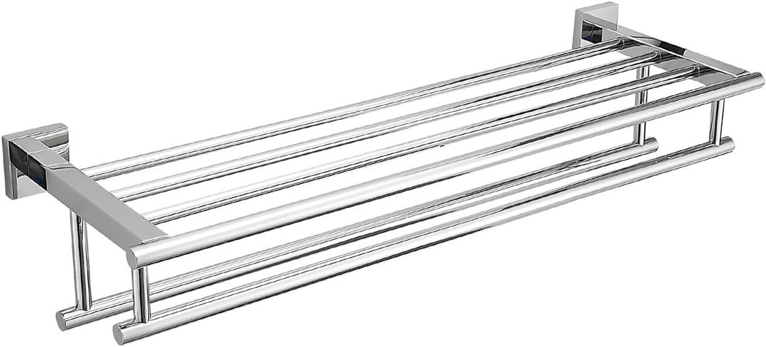 Bathroom Towel Rack with Double Towel Bar Bathroom Hotel Shower Shelf SUS304 Stainless Steel Modern Wall Mounted Holder 28 Inch Polished Chrome