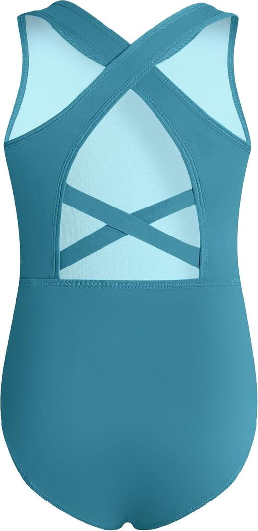 Phineein Girls Gymnastics Leotards Crisscross Back - Kids Sleeveless Ballet Dance Fancy Crossover Leotard (Medium, Teal)