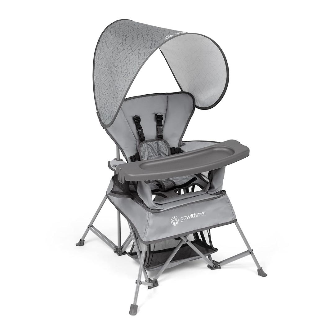 Baby Delight Go with Me Venture Portable Chair | Indoor and Outdoor | Sun Canopy | 3 Child Growth Stages | Elephant Grey