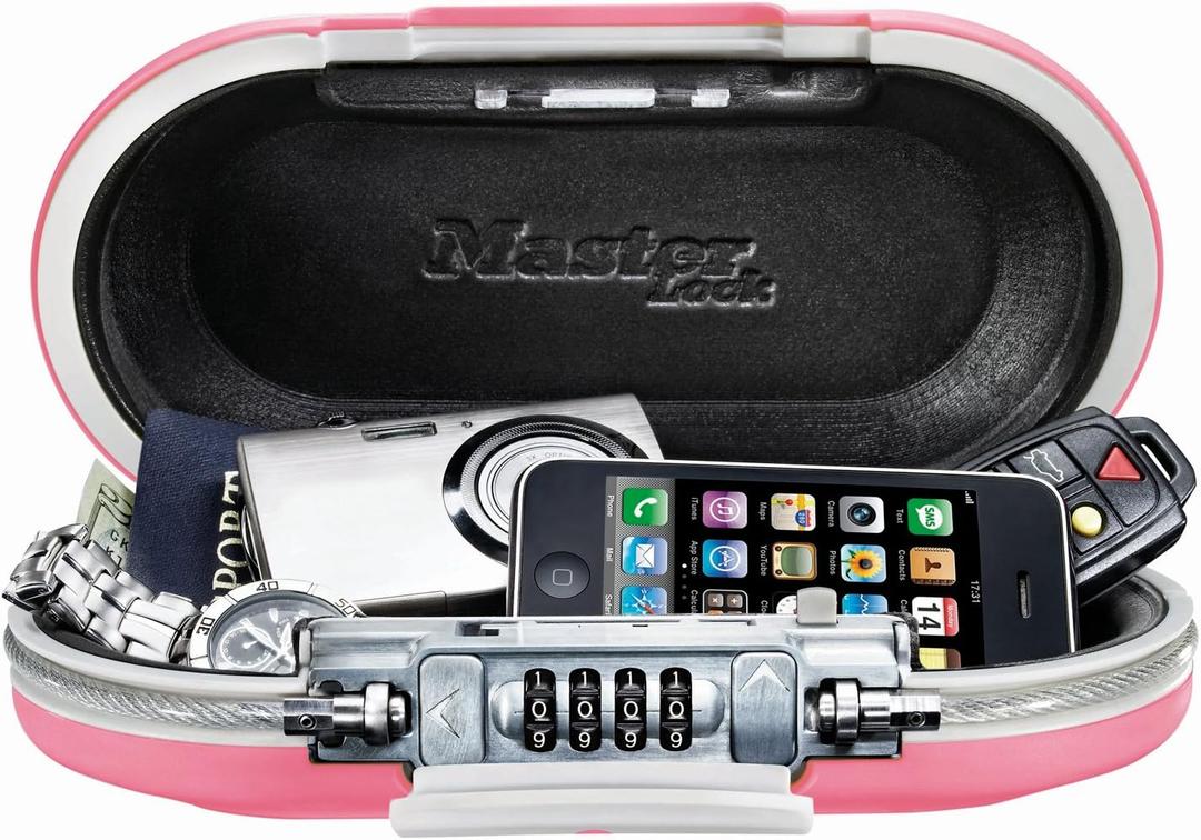 Master Lock Pink Portable Small Lock Box, Set Your Own Lock Combination Portable Safe, Personal Travel Safe for Phone, Passport, Money, 5900DPNK (9.8 x 5.5 x 2.6 inches)