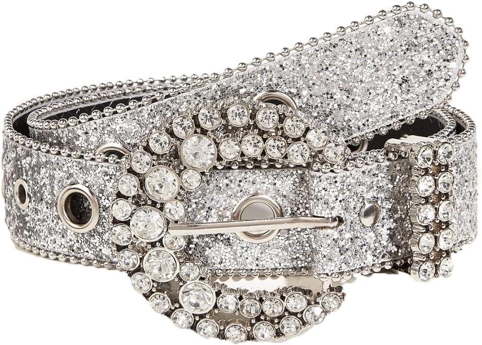 Womens Rhinestones Studded Belts Bling Big Diamond Cowgirl Cowboy Waist Belt for Jeans Dresses Fit for 27"-39" (suit for waist 33"-41")