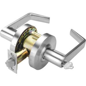 LYNN HARDWARE Commercial Door Lever Lock - Heavy-Duty Locking Door Handle, Designer Door Handles, Cylindrical Lever Lock, Non-Handed Grade 2 Door Handle, Satin Chrome, Classroom Function
