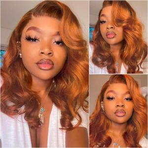 RECOOL Loose Body Bob Wig Reddish Brown Short Body Wave Human Hair Wig For Black Women 5x6 HD Glueless Lace Front Wigs Pre Plucked with Baby Hair Bleached Knots #33 Orange Brown Wigs 12inch