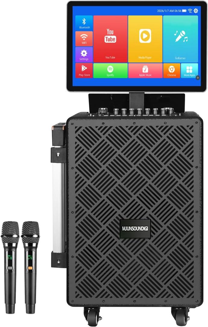 Smart Karaoke Machine with 15.4 Inch Touch Screen & Lyrics Display, Up to 1000W Powerful Speaker, Super Deep Bass Sound for Home Party, Outdoor - Perfect for Adults, Kids, Singers & Music Lovers