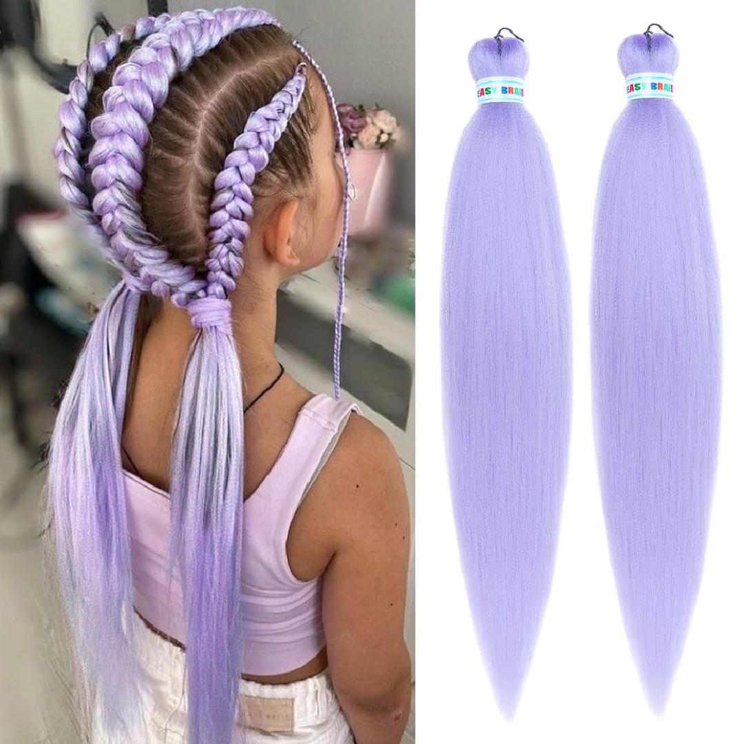 Braiding Hair Pre Stretched Yaki Straight 2 Packs 90g/Pack Extra Long Lavender Hair Extensions Synthetic Crochet Braids 26 Inches Light Purple