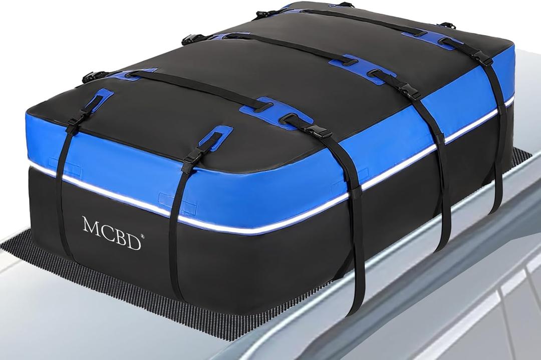 MCBD Rooftop Cargo Carrier Bag for Car, 40 Cubic Feet Large Waterproof Soft-Shell Roof Bag for All Vehicles SUV with/Without Roof Rack, Universal Car Top Luggage Storage Bag (Blue)