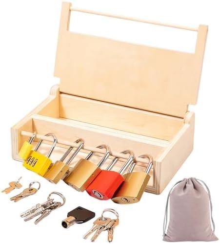 MIKNEKE Montessori Lock and Key Toy Set for Kids, Educational Locks and Keys Toy, Montessori Materials Homeschool Preschool Educationl Toys for 3+ Year Old Toddlers (6 Pack Locks), LOCKS KEYS 01
