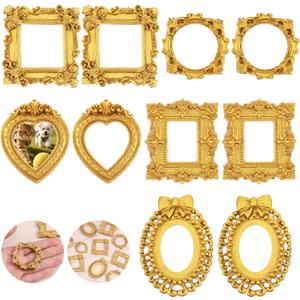 Mini Gold Frames, 1x1 Inch Vintage Resin Picture Frame Antique Photo Frames Oval Rectangle Wall Hanging Display Table Frame for DIY Jewelry Christmas Holiday Party Hotel Decor (2 Colors, 10)