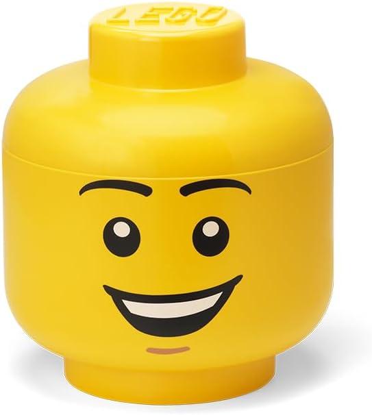 LEGO Storage Head (SMALL) - HAPPY BOY - Polypropylene Storage Box with Lid for Kids' Toy Storage Stackable Organizer and Fun Storage Solution Toy Box
