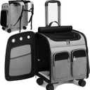 Wheeled Pet Carrier Backpack Pet Stroller, Travel Carrier, Car Seat for Small Dogs Cats Puppies, Comfort Cat Backpack Removable Rolling Wheels Mesh Ventilation Windows (Large Grey)