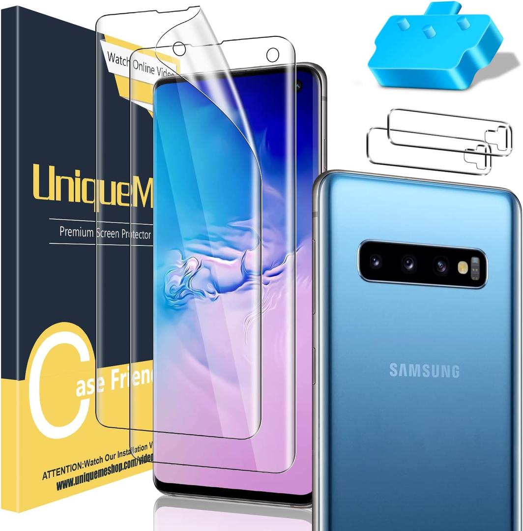 UniqueMe [2+2 Pack Compatible with Samsung Galaxy S10 Full Coverage Flexible TPU Screen Protector and Camera Lens Protector Not Fit for Samsung S10 Plus