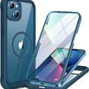 Miracase Glass Series Designed for iPhone 13 Case 6.1 inch, 2023 Upgrade Full-Body Magnetic Clear Bumper Case with Built-in 9H Tempered Glass Screen Protector,Storm Blue