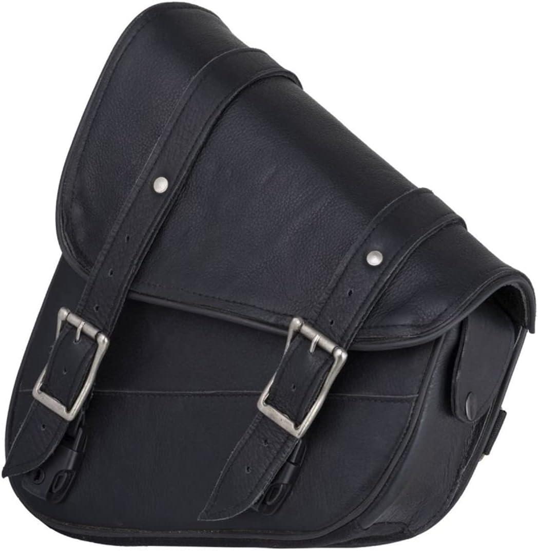 GARGOYLE BELLS Premium Naked Leather Swing Arm Bag For Motorcycle Left Side Solo Bags Saddle Bags For Softails Choppers (Style-1, Black)