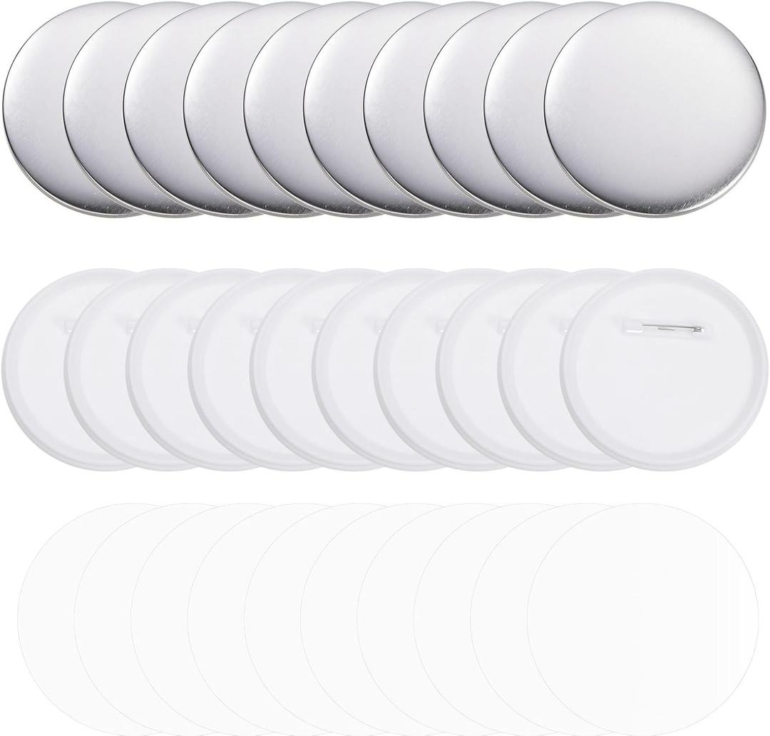 DMiotech 120 Sets 75mm 2.95 Inches Blank Pin Back Button Parts Buttons Metal Cover Plastic Button Back Clear Film for Party Gifts Clothes Hat Bags Decoration (Silver)
