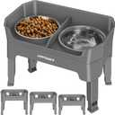 URPOWER 3-in-1 Elevated Dog Bowls - Mess Proof Double Deck 4 Height Adjustable Raised Stand with 2 Stainless Steel Food Bowls & Licking Plate for Small, Medium & Large Dogs
