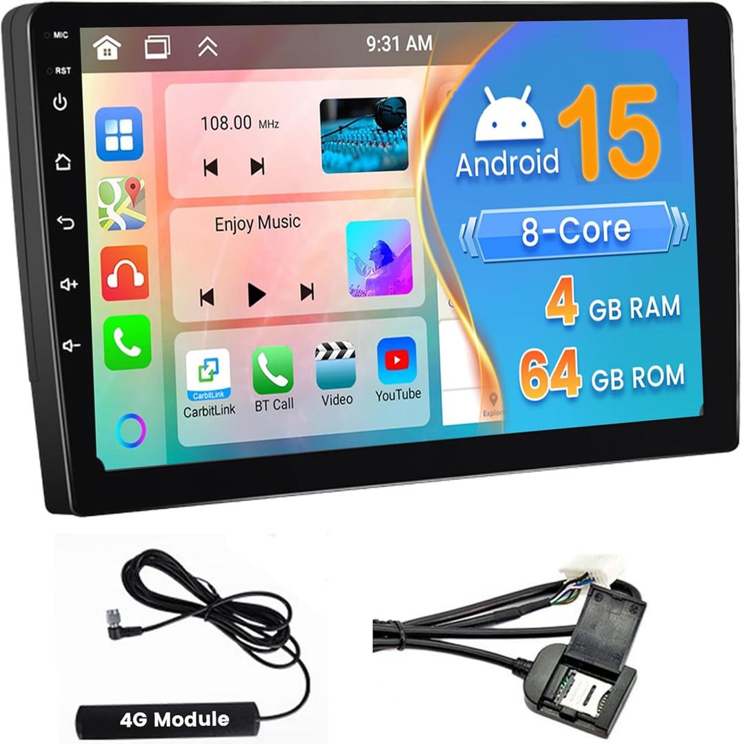 8 Core 4+64GB Android Car Stereo Double Din Wireless Carplay Android Auto, [Support SIM Card] 9 Inch Touch Screen Car Radio WiFi, GPS Bluetooth 5.0 AM/FM/RDS Mic Backup Camera EQ DSP