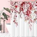 Gibelle Burgundy Red Eucalyptus Shower Curtain, Watercolor Plant Leaves with Floral Bathroom Shower Curtain Set, 72x72