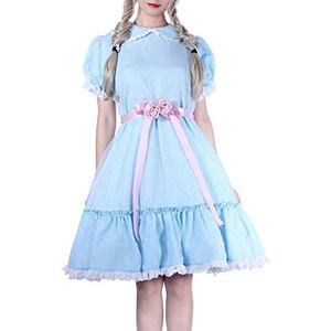 CR ROLECOS Women's Blue Chiffon Dress Puff Sleeves Halloween Party Cosplay Costume, Size M