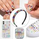Colorful Macaron Nail Charms Kit, 4 Boxes Pastel Rhinestones Bowknot Flowers & Colorful Nail Art Accessories,Bedazzling Kit Multi-colored 3D DIY for Press On Nails,DIY Manicure