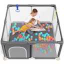 Baby Playpen 47x47 Inch in Small Play Pen Playards, Playpen for Babies and Toddlers, Baby Play Yard Safety Gate Fence for Indoor & Outdoor Kids Activity Center Play Area, Anti-Fall, Grey