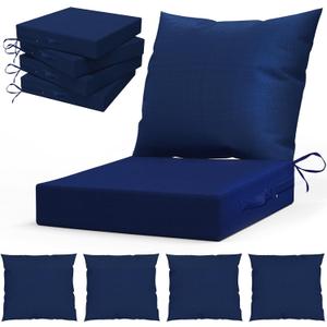 LAGRATY Outdoor Chair Cushions for Patio Furniture24" x 24" Deep Seat Cushions with Backrest for Couch Sofa Chair - Waterproof Fade-Resistant Patio Cushion (Set of 4,Navy Blue)