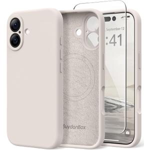 Magnetic for iPhone 16 Case, Compatible with MagSafe, [Screen Protector + Full Camera Protection], Silicone Shockproof Anti-Scratch Protective Phone Case for iPhone 16 6.1", Stone