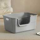 Large Cat Litter Box with High Sides,Low Entry Cat Litter Pan Tray Kitty Litter Box for Indoor Big & Senior Cats,Anti-Splashing Waterproof Cat Toilet,Tool-Free Assembly,Easy to Clean (Grey)