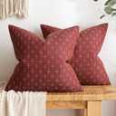 MIULEE Pack of 2 Christmas Decorative Burlap Linen Throw Pillow Covers Modern Farmhouse Pillowcase Rustic Woven Textured Cushion Cover for Sofa Couch Bed 18x18 Inch Wine Red (18" x 18" (Pack of 2))